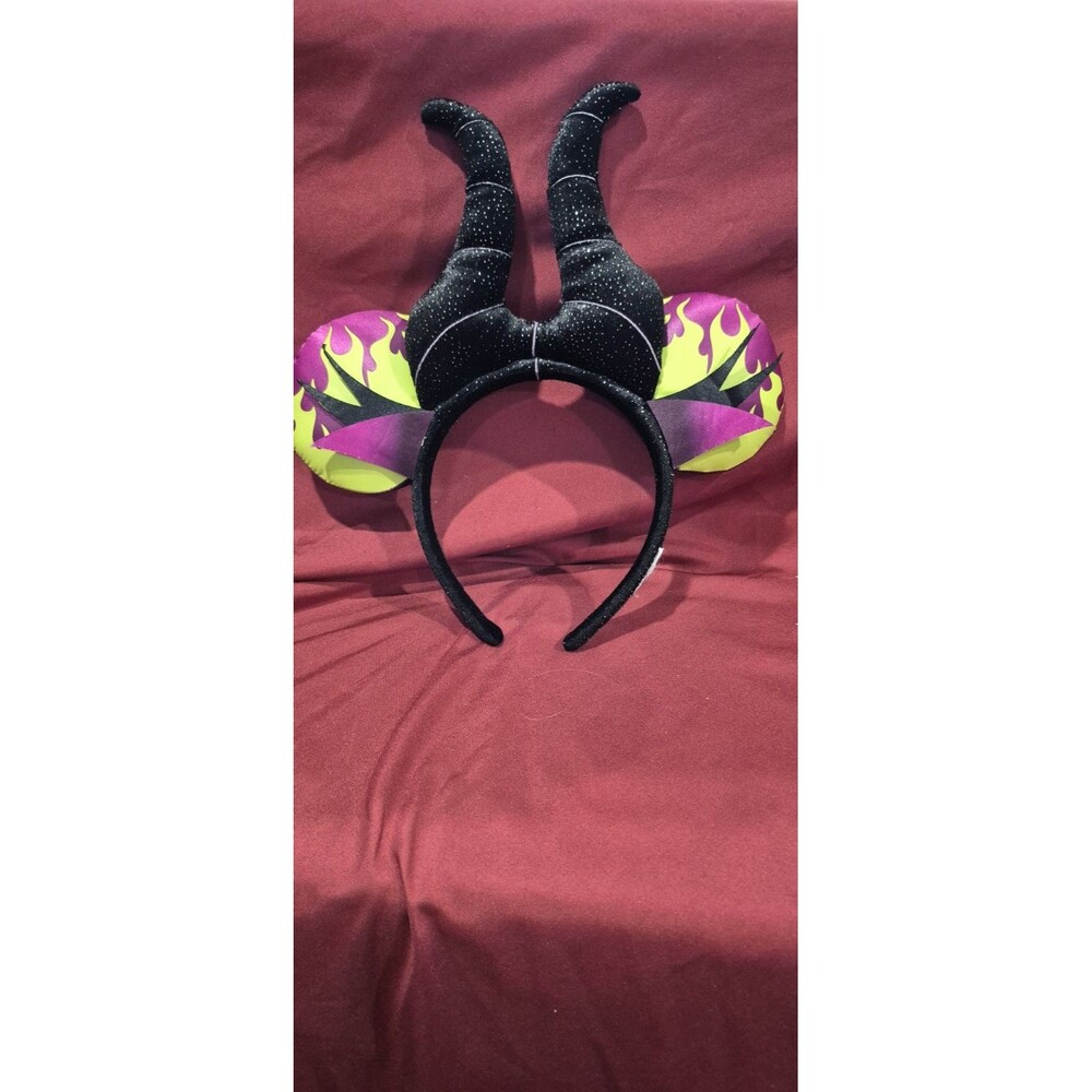 Disney Park Maleficent Horns Flames Mickey Minnie Mouse Ears Headband EUC No Tag
